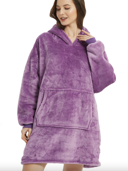 

Thermal Flannel Hooded Nightgown Lazy Pullover TV Blanket, Purple, Loungewear & Sleepwear