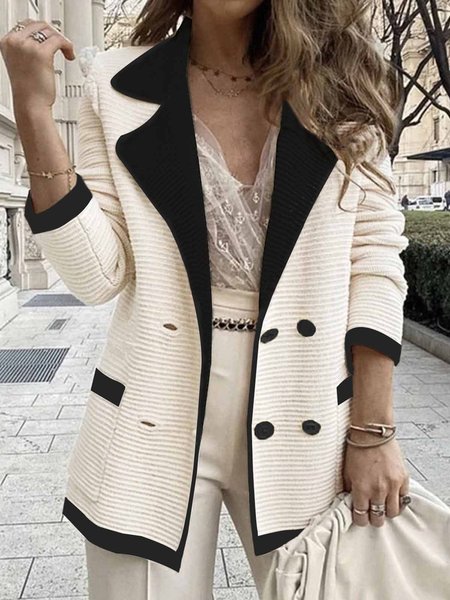 

Lapel Collar Elegant Sweater Coat, Off white, Cardigans