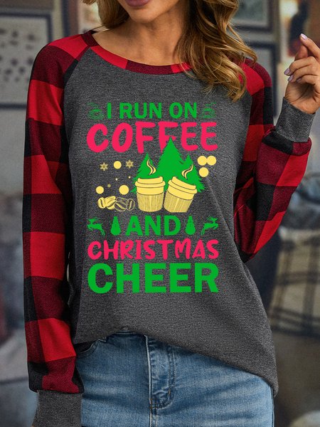 

Lilicloth X Jessanjony I Run On Coffee And Christmas Cheer Womens Long Sleeve Buffalo Plaid T-Shirt, Gray, Long sleeves