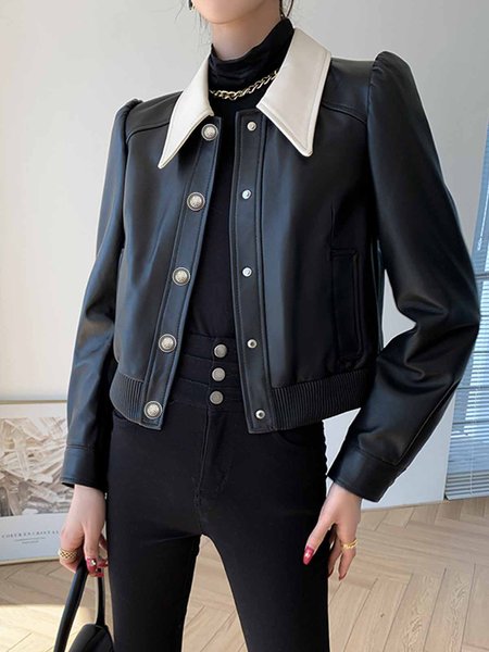 

Daily Long sleeve Color Block Regular Fit Elegant Jacket, Black, Jackets