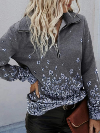 

Stand Collar Floral Loose Sweatshirt, Multicolor, Hoodies & Sweatshirts