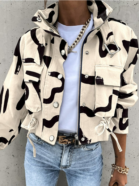 

Casual Stand Collar Geometric Regular Fit Jacket, Khaki, Jackets