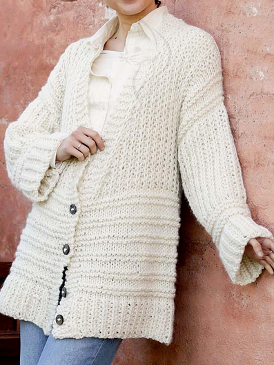 

Plain Casual Sweater Coat, White, Outerwear
