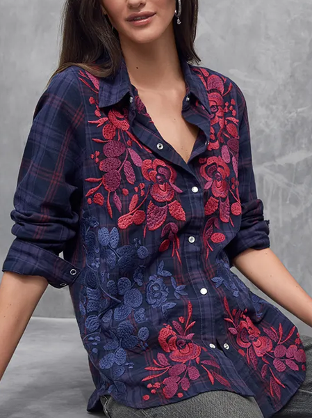 

Cotton-Blend Casual Shirt Collar Blouse, Multicolor, Blouses & Shirts