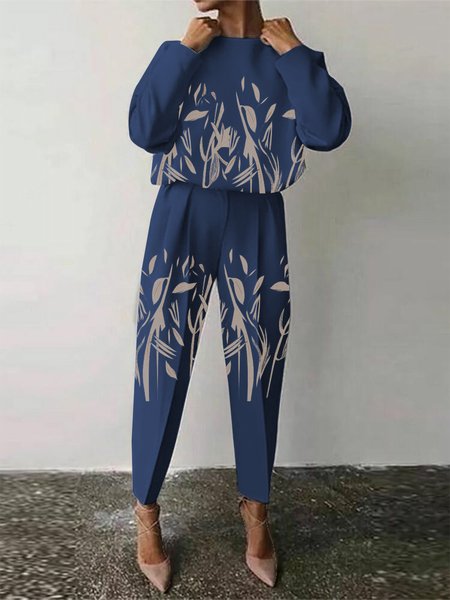 

Long sleeve Simple Loose Two-Piece Set, Blue, Two-piece Set