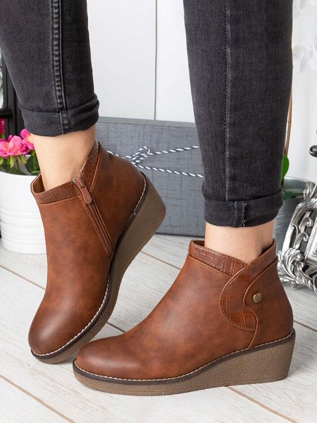 

Womens's Comfy Split Joint Side Zip Ankle Wedge Boots, Brown, Boots