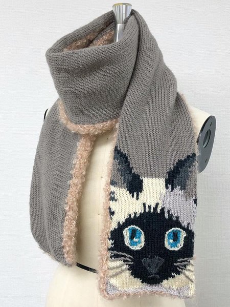 

Wool Cat Pattern Plush Patchwork Scarf Casual Vintage Outdoor Accessories, Gray, Women Scarves & Shawls