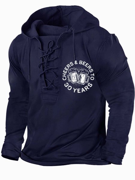 

Men’s Cheers And Beers To 30 Years Half Open Collar Casual Text Letters Regular Fit Sweatshirt, Deep blue, Hoodies&Sweatshirts