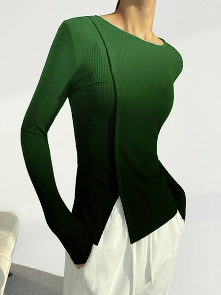 

Crew Neck Ombre Regular Fit Urban Split Top, Green, Tops