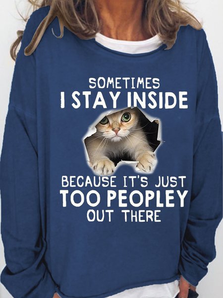 

Women’s Funny Letter Cat Print Casual Sweatshirt, Dark blue, Hoodies&Sweatshirts