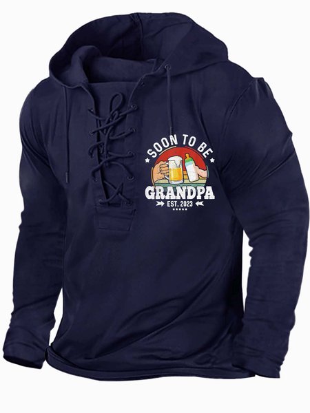 

Men’s Soon To Be Grandpa Est 2023 Beer And Milk Casual Regular Fit Half Open Collar Sweatshirt, Deep blue, Hoodies&Sweatshirts
