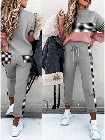 

Geometric Casual Crew Neck Loose Two-Piece Set, Multicolor, Suit Set