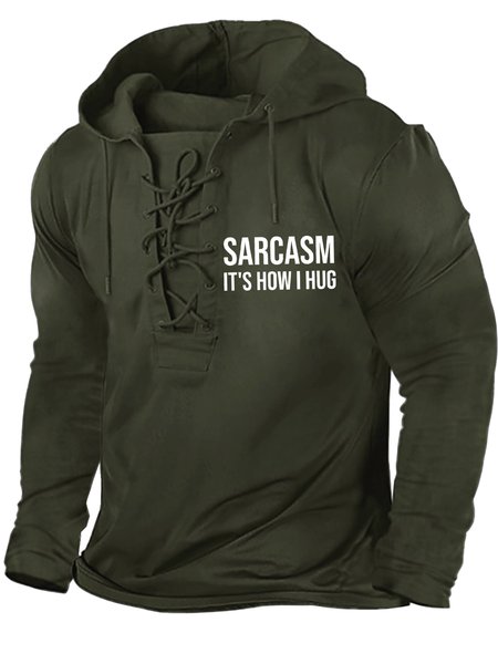 

Men's Sarcasm It Is How I Hug Funny Graphics Print Text Letters Casual Hoodie Regular Fit Sweatshirt, Dark green, Hoodies&Sweatshirts