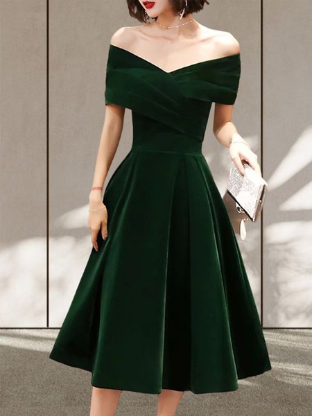 

Velvet V Neck Elegant Tight Short sleeve Party Dress, Deep green, Wedding Guest Dresses