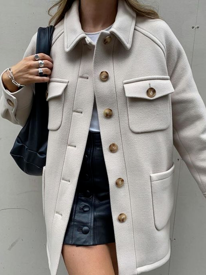 Casual Plain Teddy Jacket, White, Coats