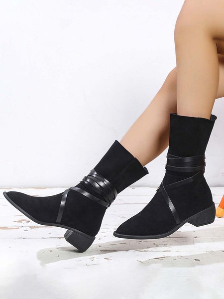 

Vintage Faux Suede Wrap-Accent Boots, Black, Boots