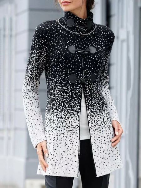 

Casual Turtleneck Cotton-Blend Other Coat, Black-white, Coats