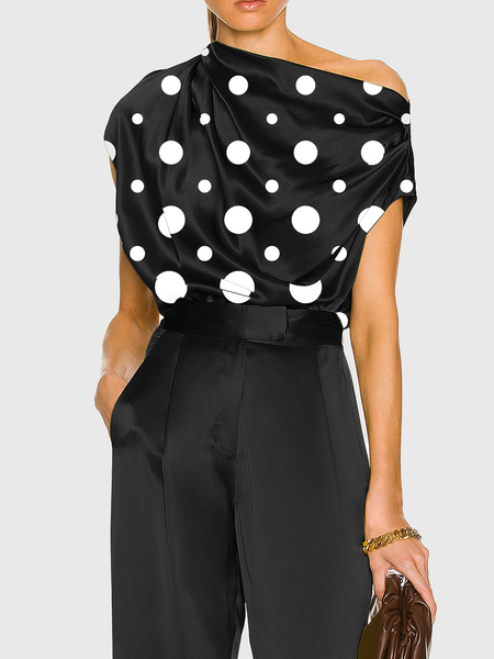 

Urban Loose Asymmetrical Short sleeve Top, Black, Linen Tops