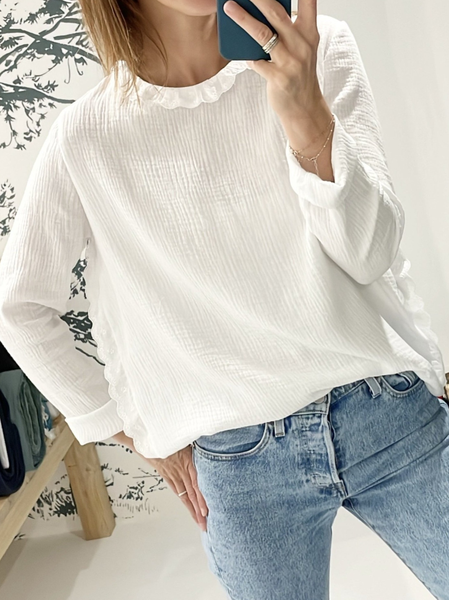 

Plain Regular Fit Cotton Casual Top, White, Tops