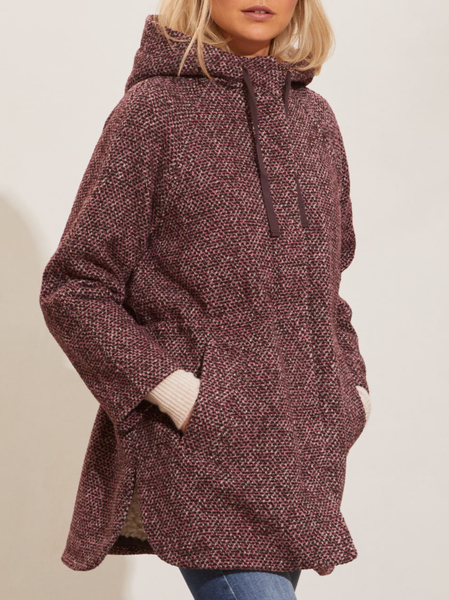 

Boho Woolen Plain Coat, Wine red, Coats