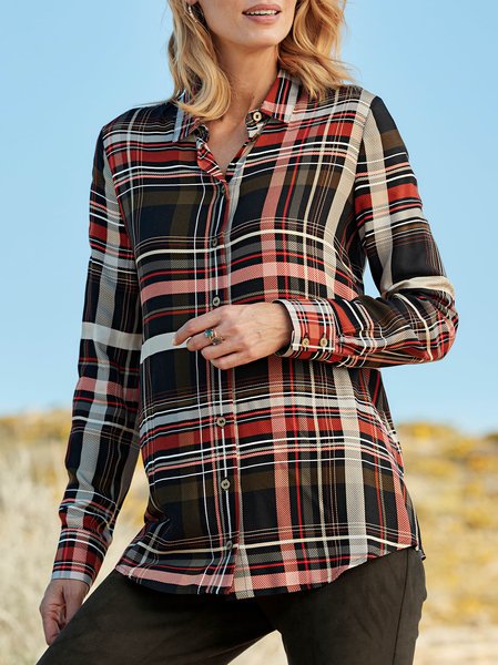 

Vintage Plaid Shirt Collar Blouse, Multicolor, Shirts & Blouses