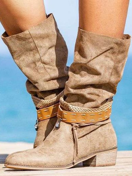 

Vintage Khaki Drain Casual Chunky Heel Boots, Boots
