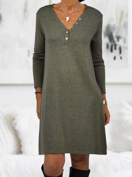 

Casual Plain Cotton-Blend Regular Fit Dress, Green, Dresses