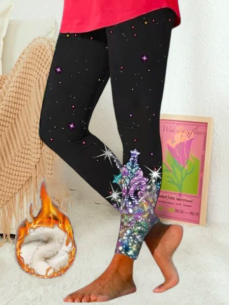 

Christmas Fluff/Granular Fleece Fabric Casual Leggings, Multicolor, leggings