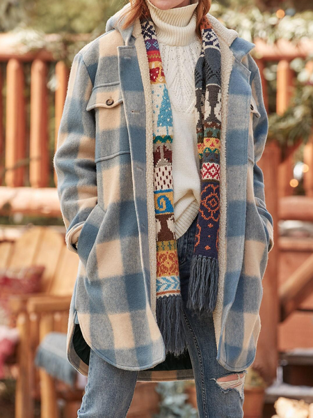 

Plaid Loose Fluff/Granular Fleece Fabric Hoodie Urban Teddy Jacket, Blue, Outerwear