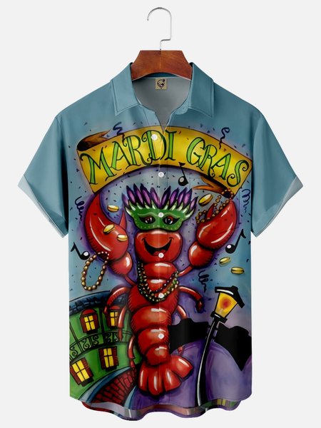 

Mardi Gras Carnival Chest Pocket Short Sleeve Shirt, Red, Men Shirts