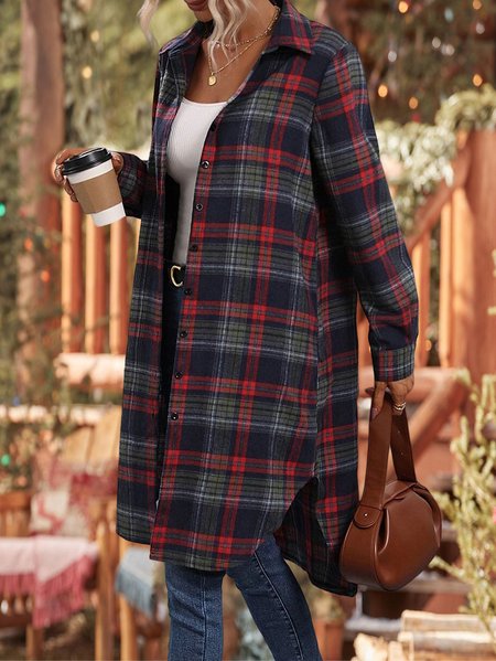 

Urban Shawl Collar Plaid Loose Other Coat, Multicolor, Outerwear