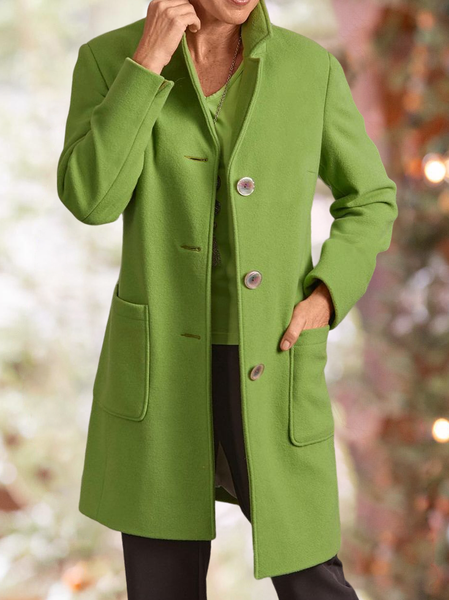 

Plain Woolen Shawl Collar Urban Loose Overcoat, Green, Coats