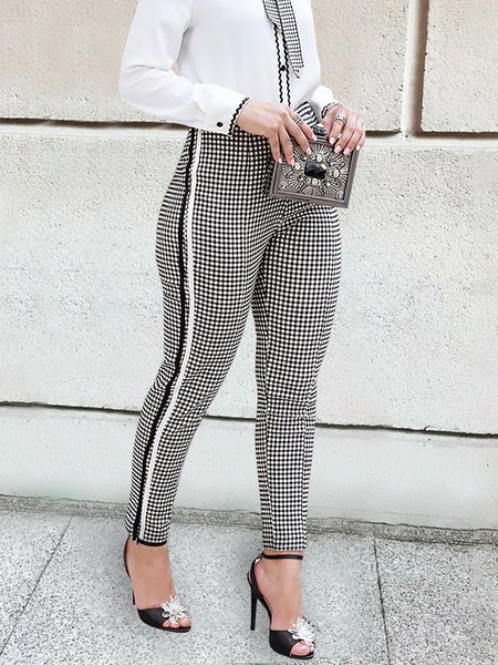 

Urban Plaid Tight Fashion Pants, Black-white, Pants