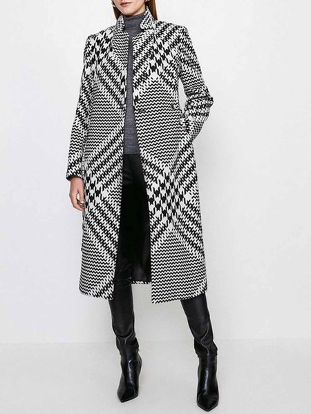 

Long sleeve Houndstooth Regular Fit Urban Overcoat, Black, Coats