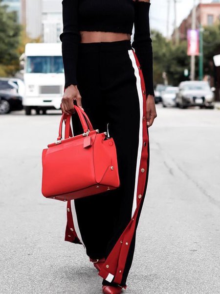 

Urban Regular Fit Color Block Fashion Pants, Black, Pants