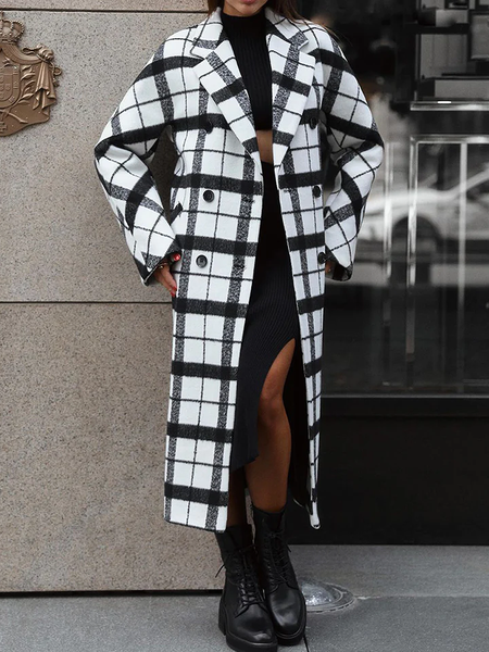 

Urban Others Plaid Loose Long sleeve Overcoat, Black, Coats