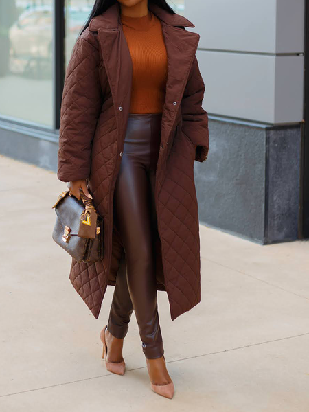 

Lapel Collar Long sleeve Urban Plain Loose Fleece Mid-long Coat, Brown, Others