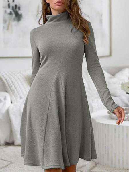 

Cotton-Blend Plain Urban Regular Fit Dress, Gray, Dresses