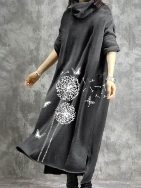 

Regular Fit Casual Turtleneck Dandelion Dress, Gray, Dresses