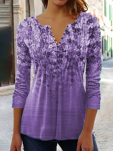 

Gradient Pattern Casual Cotton-Blend Top, Purple, Shirts & Blouses