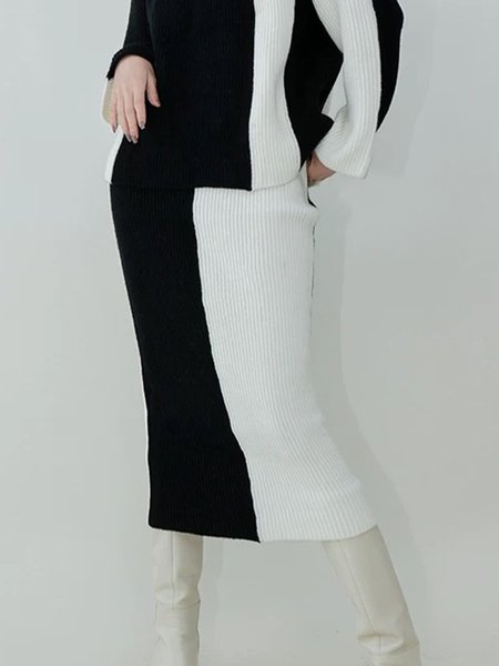 

Color Block Urban Tight Midi Skirt, Black-white, Sweaters