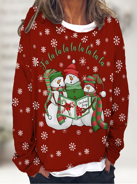 

Women's Christmas Songs Fa La Fa La Funny Print Christmas Snowman Casual Sweatshirt, As picture, Hoodies&Sweatshirts