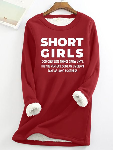 

Women's Short Girls Funny Graphic Print Warmth Fleece Sweatshirt Loose Christmas Crew Neck Casual Sweatshirt, Red, Hoodies&Sweatshirts