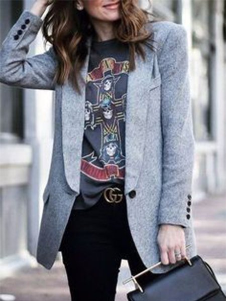 

Plain Regular Fit Urban Blazer, Gray, Blazers