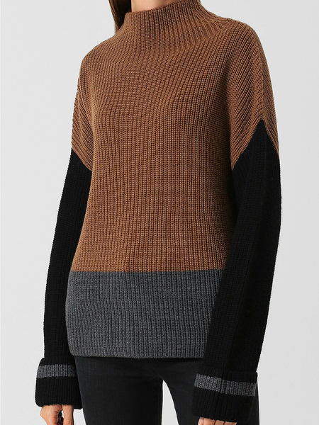 

Wool/Knitting Color Block Casual Sweater, As picture, Pullovers