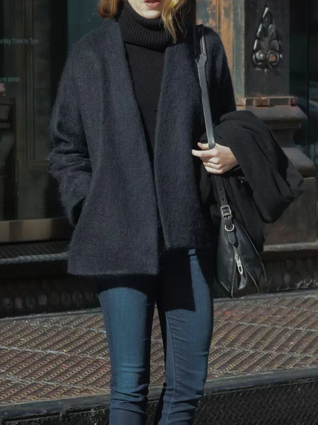 

Plain Simple V Neck Overcoat, Black, Coats