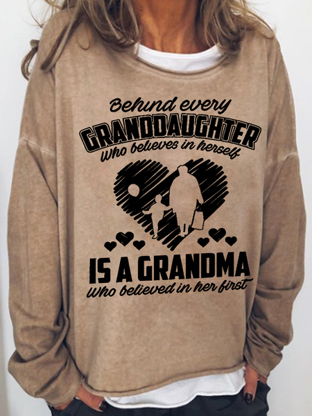 

Women's Behind Every Granddaughter Crew Neck Simple Sweatshirt, Khaki, Hoodies&Sweatshirts
