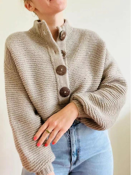 

Casual Wool/Knitting Loose Plain Sweater Coat, Apricot, Cardigans