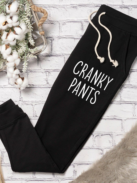

Casual Loose Text Letters Sweatpant, Black, Pants