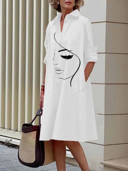 

Regular Fit Urban Shirt Collar Long sleeve Dress, White, Mini Dresses